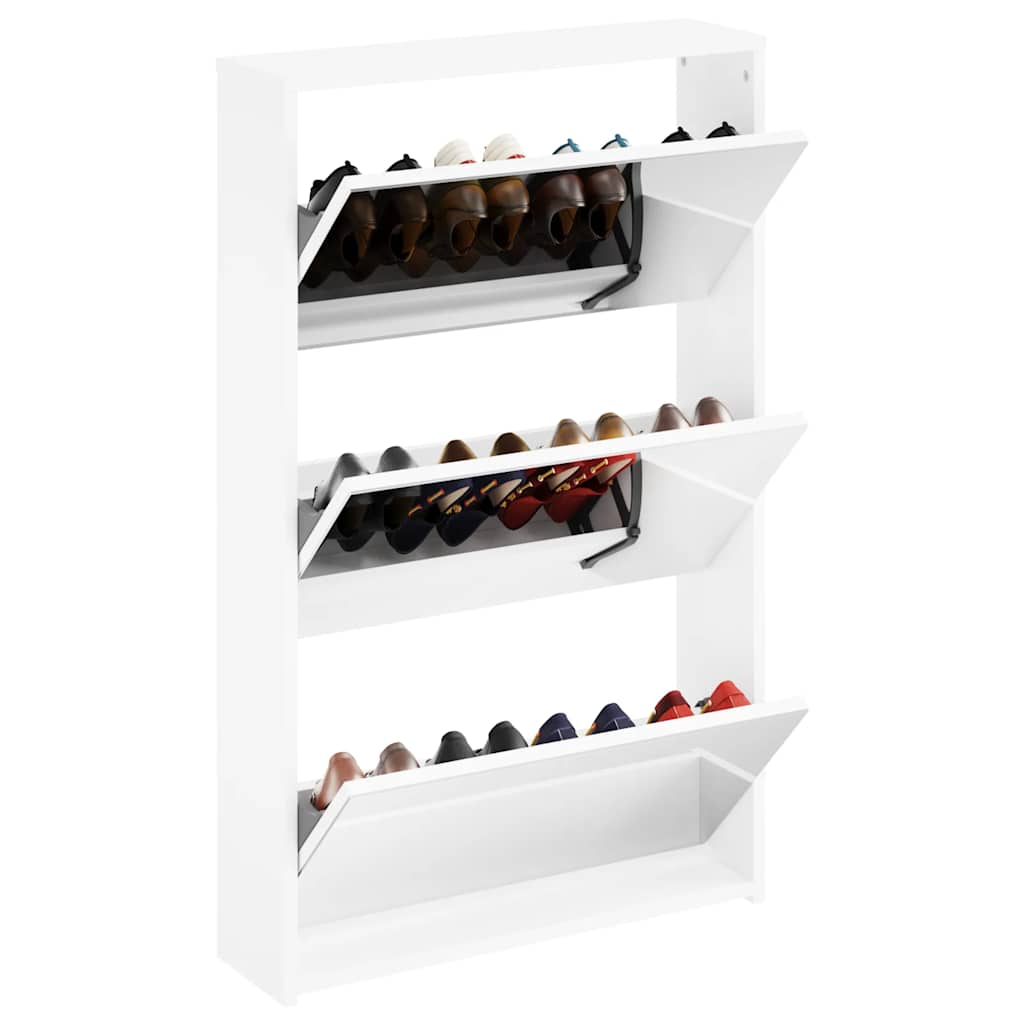 Shoe Cabinet 3-Layer Mirror White 63x17x102.5 cm