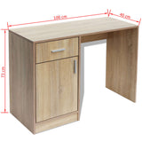 Desk with Drawer and Cabinet Oak 100x40x73 cm - Rear View