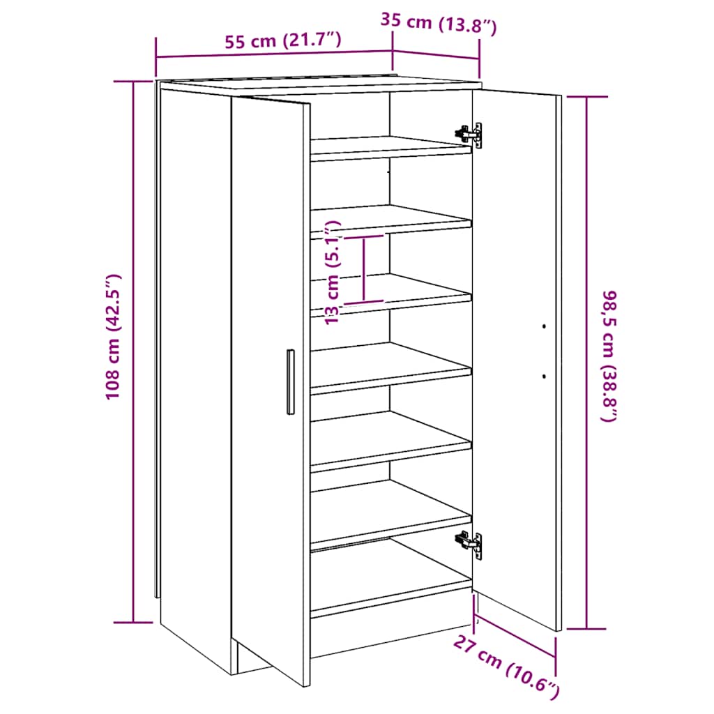 Shoe Cabinet 7 Shelves White