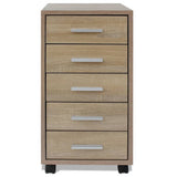 Office Drawer Unit with Castors 5 Drawers Oak - Side View