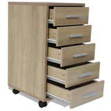 Office Drawer Unit with Castors 5 Drawers Oak - 45-Degree Angle