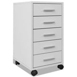 Office Drawer Unit with Castors 5 Drawers White - Front View