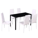 Seven Piece Dining Table Set Black and White - Front View