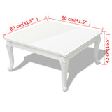 Coffee Table 80x80x42 cm High Gloss White - 45-Degree Angle
