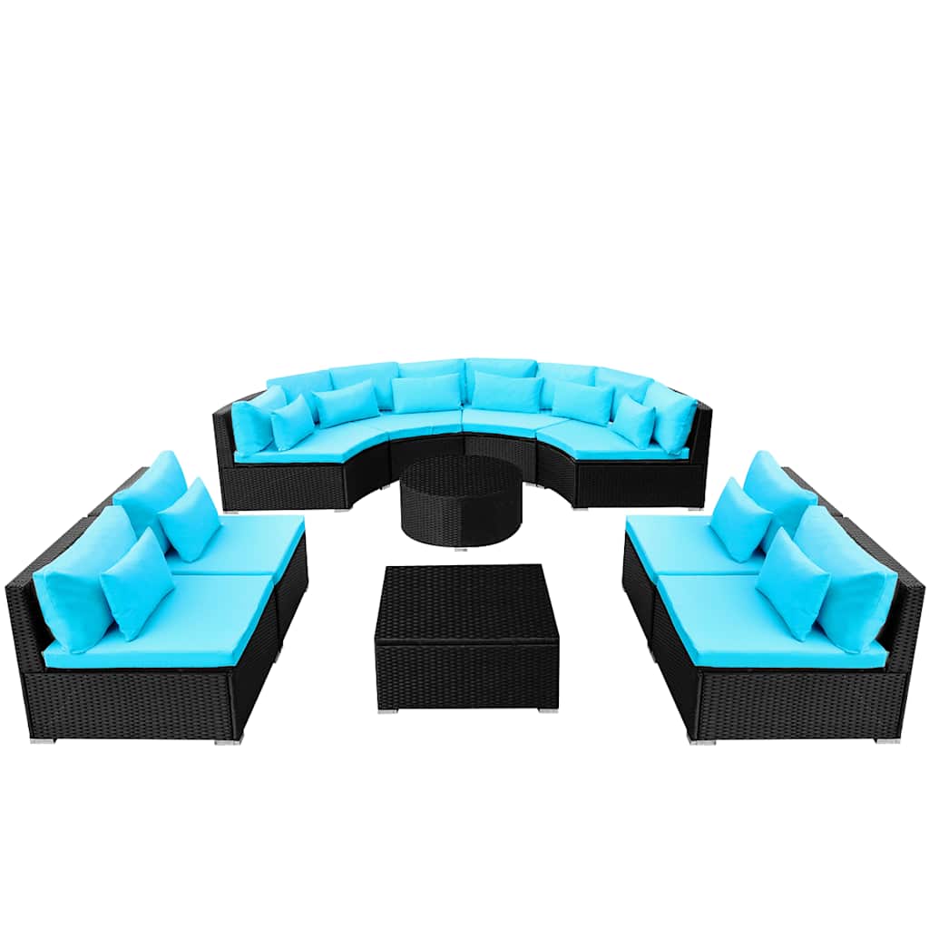 13 Piece Garden Lounge Set with Cushions Poly Rattan Blue