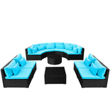 13 Piece Garden Lounge Set with Cushions Poly Rattan Blue