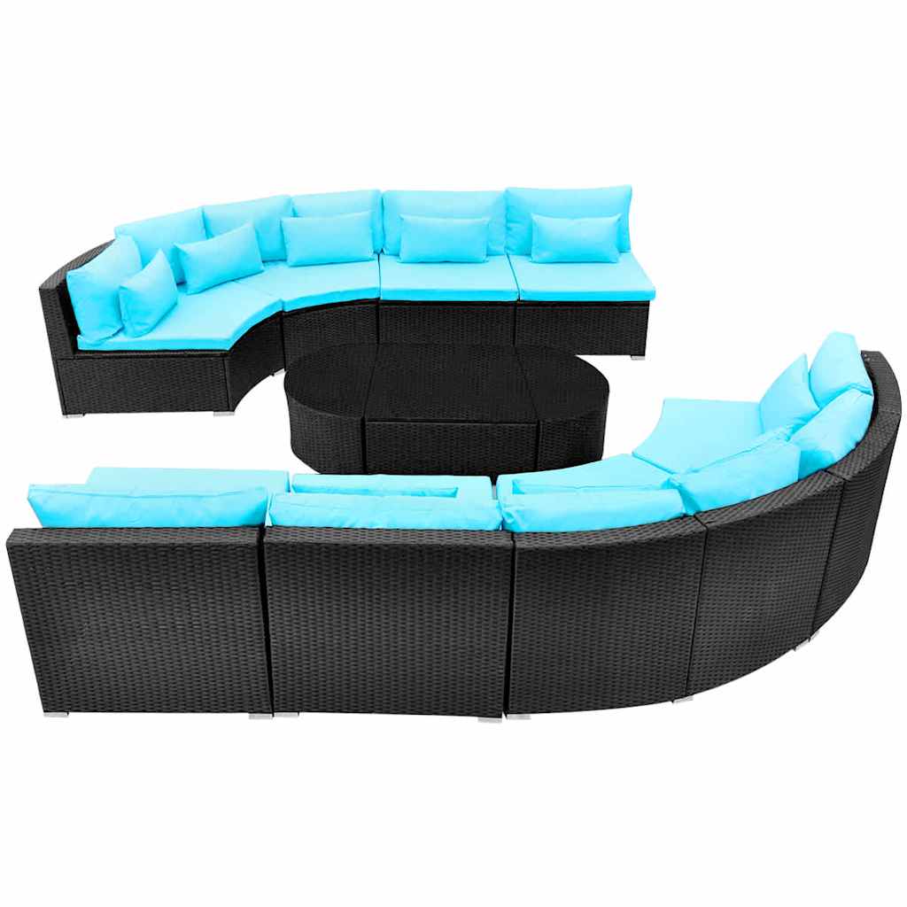 13 Piece Garden Lounge Set with Cushions Poly Rattan Blue