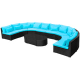 Round Sofa Set 11 pcs Blue Poly Rattan - Front View
