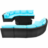 Round Sofa Set 11 pcs Blue Poly Rattan - Extra Image