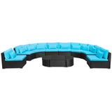 Round Sofa Set 11 pcs Blue Poly Rattan - Side View