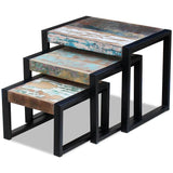 Three Piece Nesting Tables Solid Reclaimed Wood - Rear View
