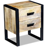 Side Table with 2 Drawers Solid Mango Wood 43x33x51 cm - Front View