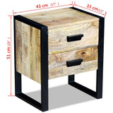 Side Table with 2 Drawers Solid Mango Wood 43x33x51 cm - Low Angle
