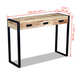 Console Table with 3 Drawers Solid Mango Wood 110x35x78 cm - Low Angle