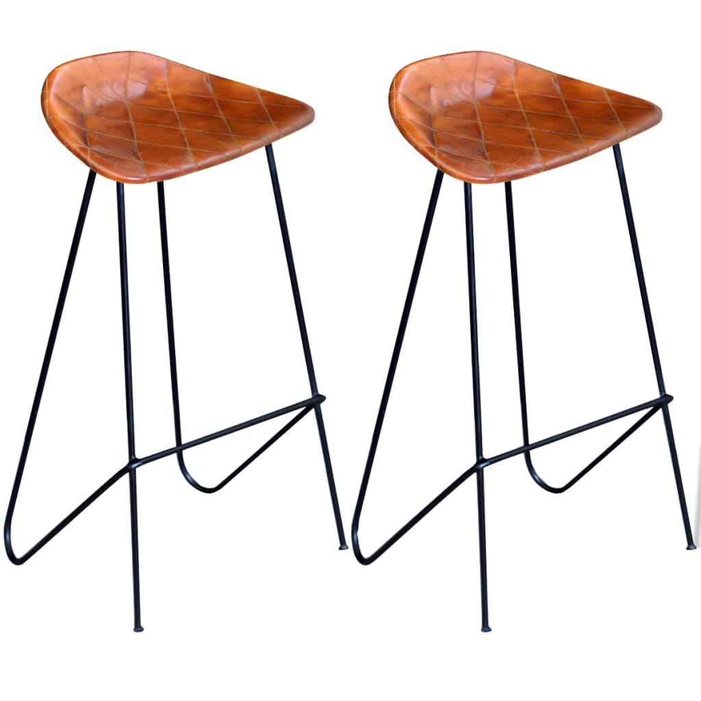 Bar Chairs 2 pcs Black and Brown Real Leather