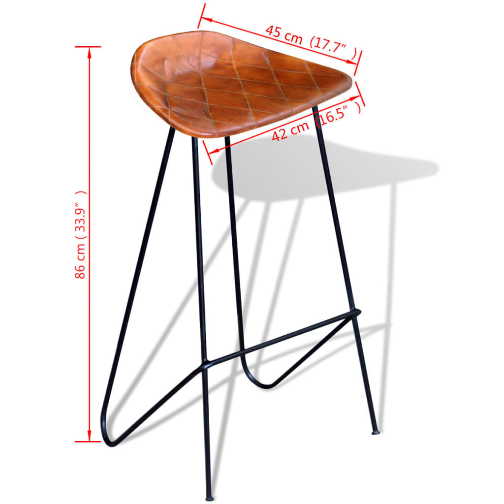 Bar Chairs 2 pcs Black and Brown Real Leather