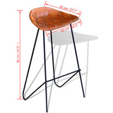 Bar Chairs 2 pcs Black and Brown Real Leather - 45-Degree Angle