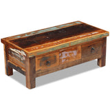 Coffee Table Drawers Solid Reclaimed Wood 90x45x35 cm - Front View