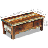 Coffee Table Drawers Solid Reclaimed Wood 90x45x35 cm - Low Angle