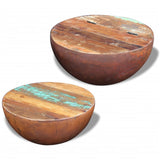 Two Piece Bowl Shaped Coffee Table Set Solid Reclaimed Wood - Front View