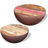 Two Piece Bowl Shaped Coffee Table Set Solid Reclaimed Wood - Side View