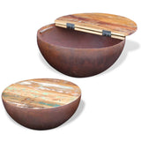 Two Piece Bowl Shaped Coffee Table Set Solid Reclaimed Wood - Rear View