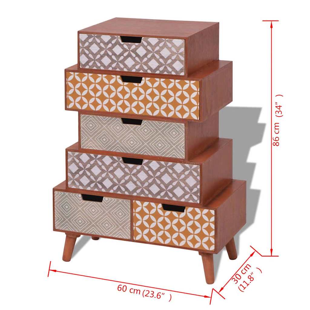 Side Cabinet 6 Drawers Brown