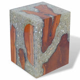 Stool Solid Teak Wood and Resin - Close-Up Angle