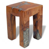 Stool Solid Teak Wood and Resin - Close-Up Angle