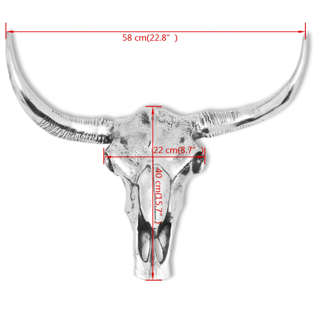 Skull Head Decoration Wall-Mounted Aluminium Silver