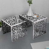 Two Piece Side Tables Square Aluminium Silver - Front View