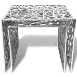 Two Piece Side Tables Square Aluminium Silver - Side View