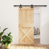 Sliding Door Natural and Black 85 x 210 cm Solid Pine Wood