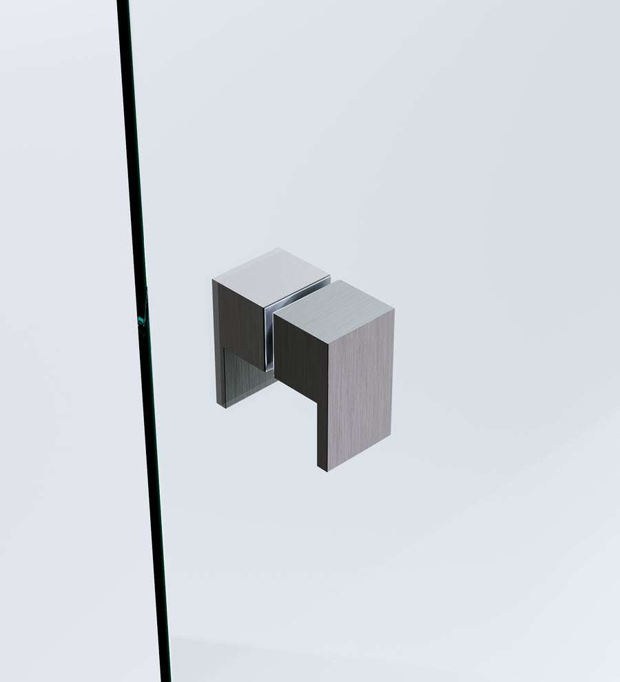 100x100cm Corner Frameless Shower Screen with Gunmetal U-Brackets and SS Hinges, Square Double Pull Handle