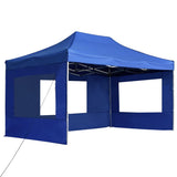 Professional Folding Party Tent with Walls Aluminium 4.5x3 m Blue - Front View