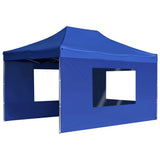Professional Folding Party Tent with Walls Aluminium 4.5x3 m Blue - Side View