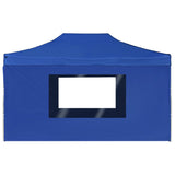 Professional Folding Party Tent with Walls Aluminium 4.5x3 m Blue - Rear View