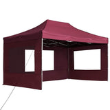 Professional Folding Party Tent with Walls Aluminium 4.5x3 m Wine Red - Front View