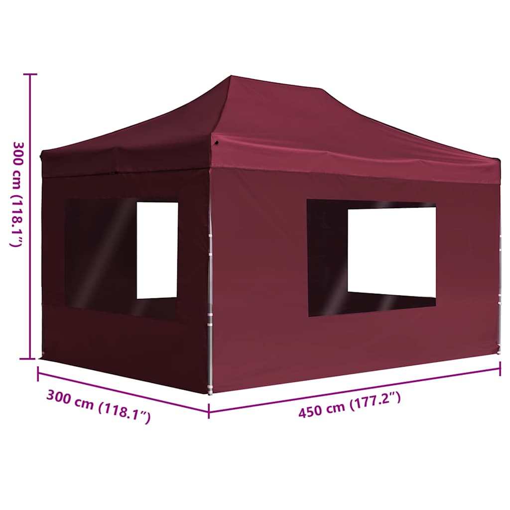 Professional Folding Party Tent with Walls Aluminium 4.5x3 m Wine Red