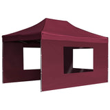 Professional Folding Party Tent with Walls Aluminium 4.5x3 m Wine Red - Side View