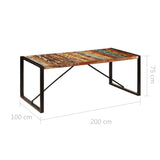 Dining Table 200x100x75 cm Solid Reclaimed Wood - Close-Up Angle