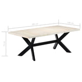 Dining Table White 200x100x75 cm Solid Mango Wood - Close-Up Angle