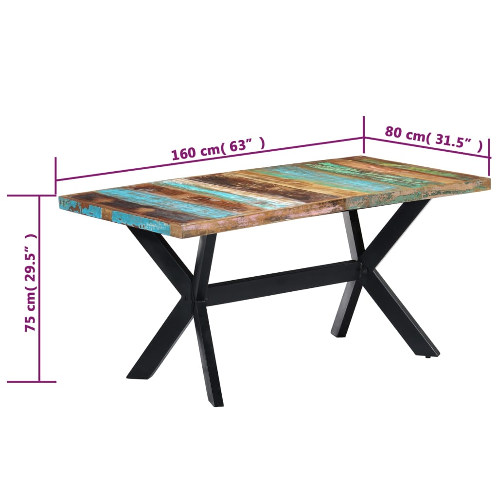 Dining Table 160x80x75 Cm Solid Reclaimed Wood