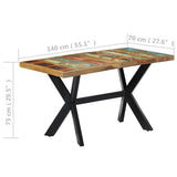 Dining Table 140x70x75 cm Solid Reclaimed Wood - Close-Up Angle