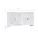 Sideboard Handmade White 140x30x70 cm Solid Acacia Wood - Close-Up Angle