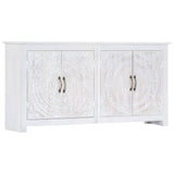 Sideboard Handmade White 140x30x70 cm Solid Acacia Wood - Low Angle