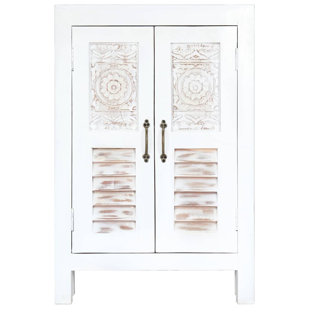 Carved Sideboard White 60x30x89 cm Solid Mango Wood
