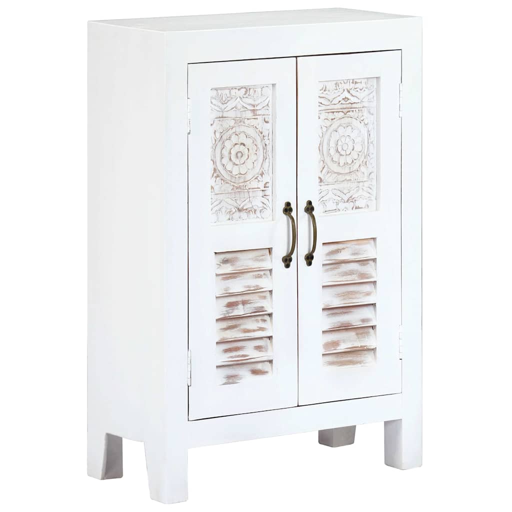 Carved Sideboard White 60x30x89 cm Solid Mango Wood