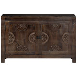 Sideboard with Carved Design 110x35x70 cm Solid Mango Wood - Front View