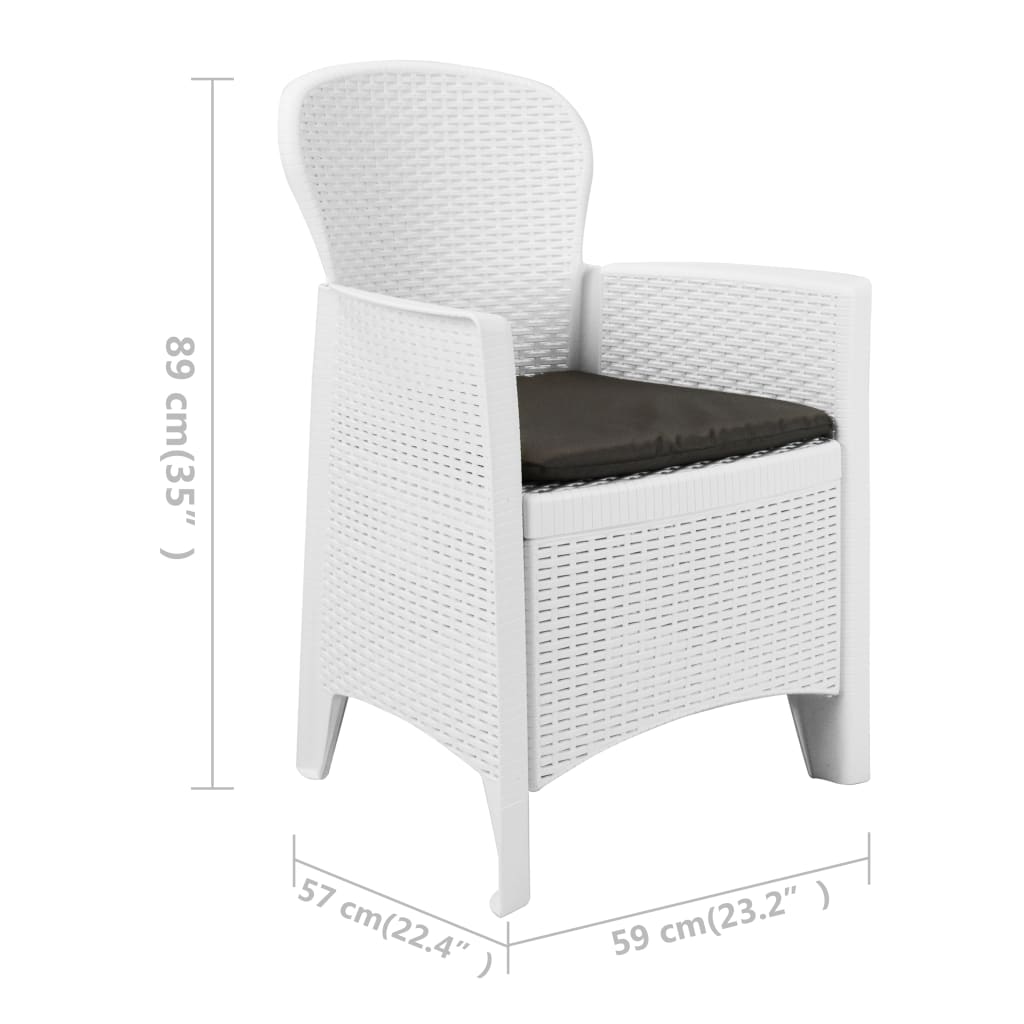 Garden Chairs 2 pcs with Cushion White Plastic Rattan Look